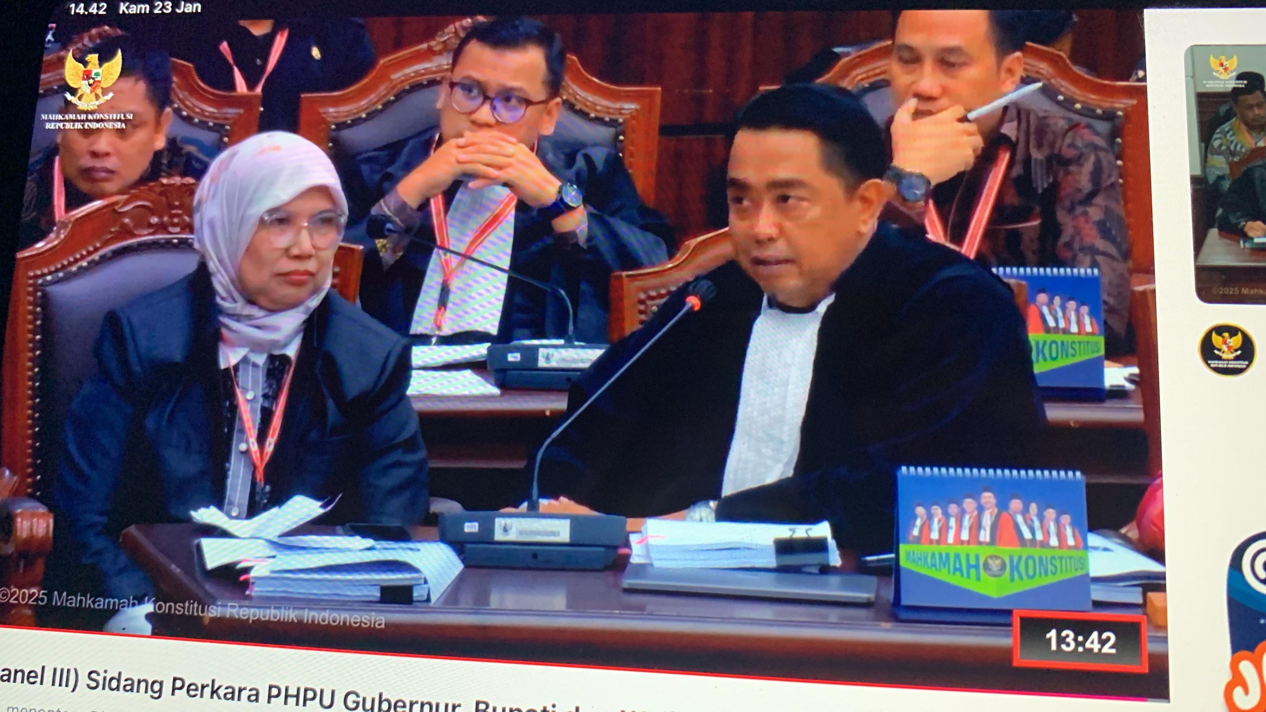 Sidang sengketa Pilkada Sulteng di Mahkamah Konsitusi, Kamis (23/1/2025). FOTO: TANGKAPAN LAYAR